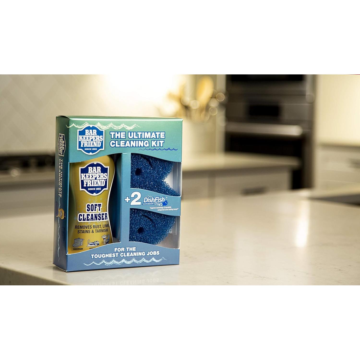 Kit de Limpieza Bar Keepers Friend - Limpiador Suave 770ml + 2 Esponjas DishFish