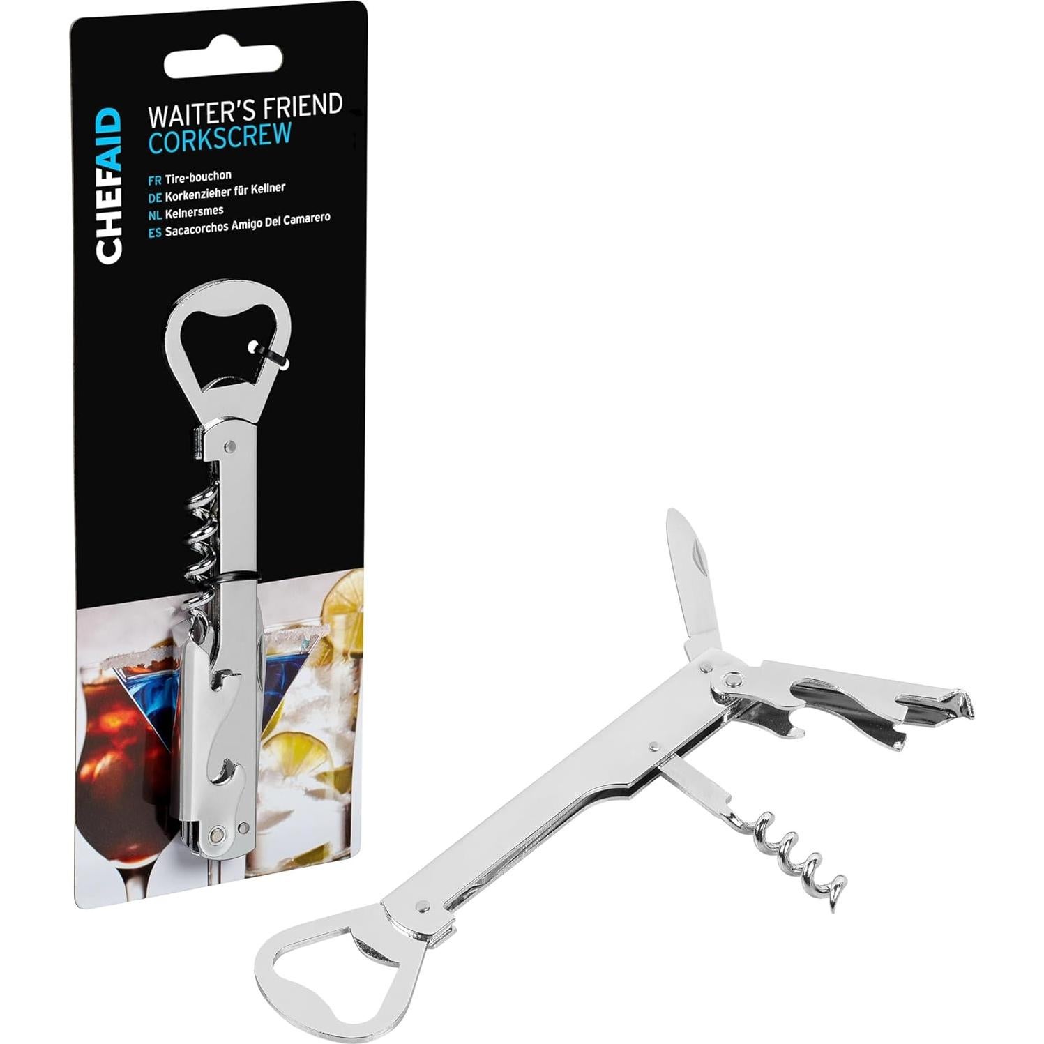 Sacacorchos de Camarero Chef Aid Multiusos Acero 9x20 cm