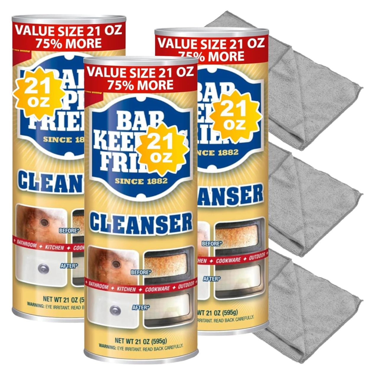 Paquete de limpieza Bar-Keeper's Friend 595 g + 3 paños microfibra