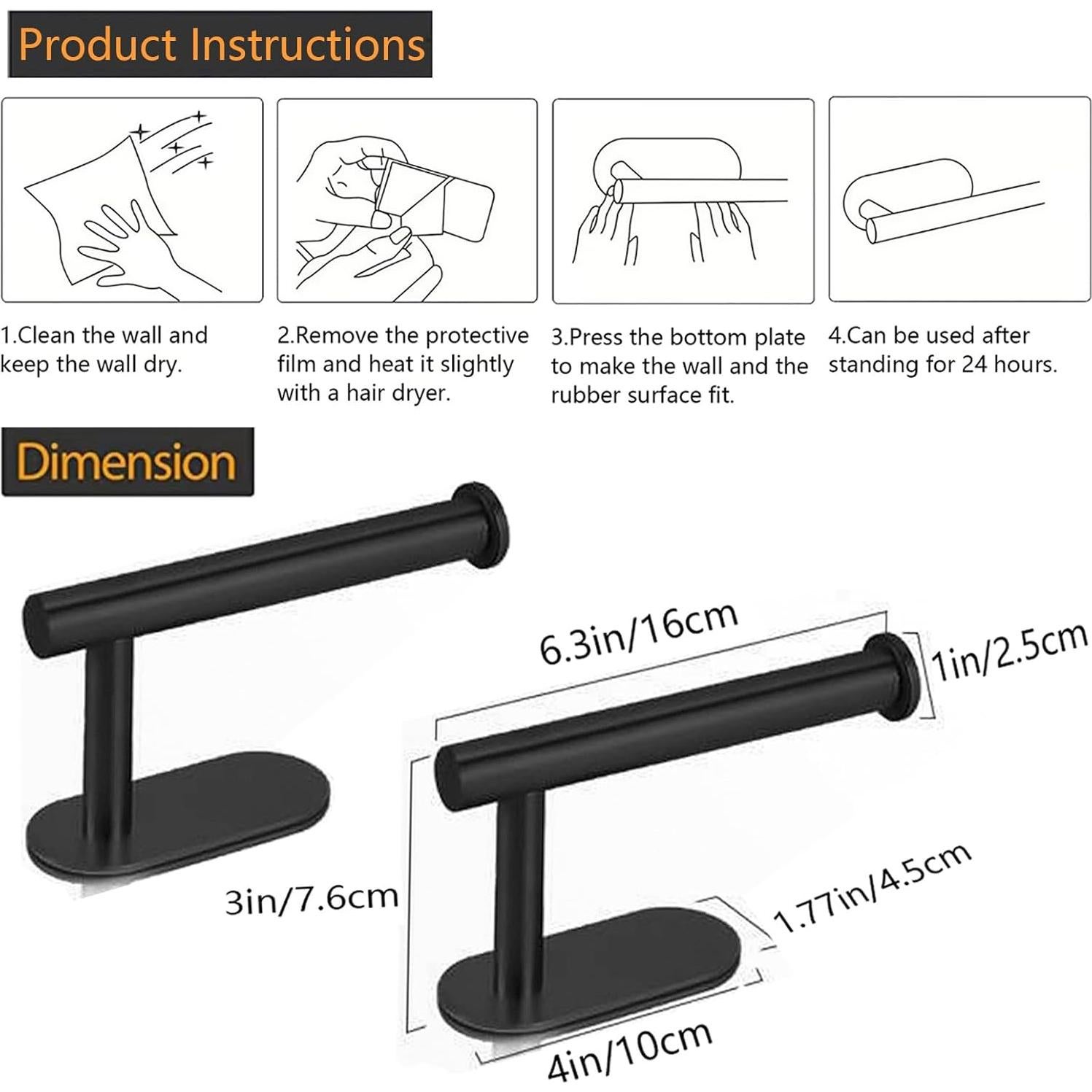 Soporte de Papel Higiénico Autoadhesivo JOPOFI Negro Mate 2 Pcs