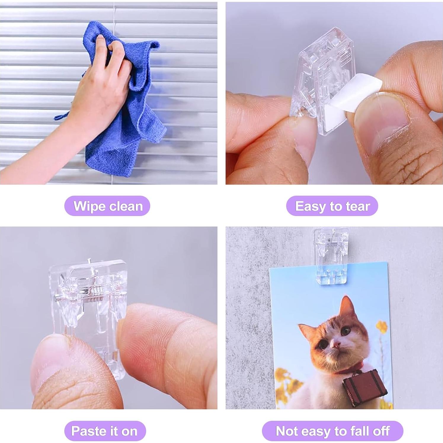 30 Clips Adhesivos Transparentes ZeriLion para Pared - Ganchos Multi-Superficie