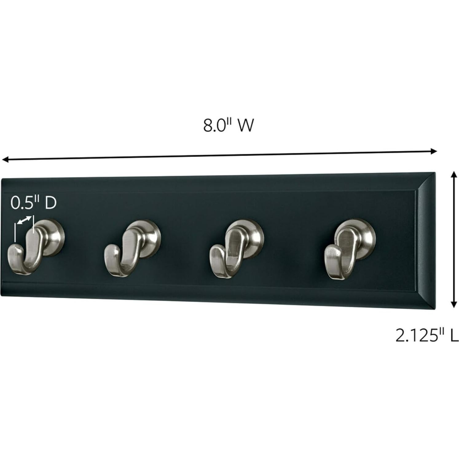 Riel Decorativo para Llaves Command 3M, 4 Ganchos, Negro/Plata