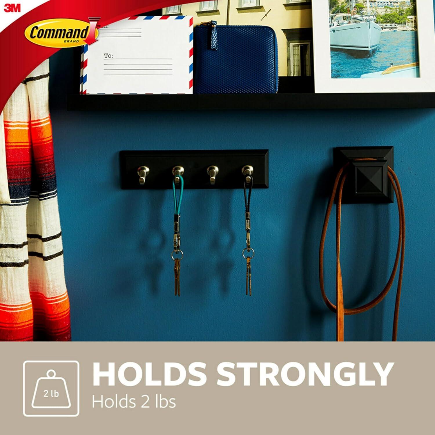 Riel Decorativo para Llaves Command 3M, 4 Ganchos, Negro/Plata