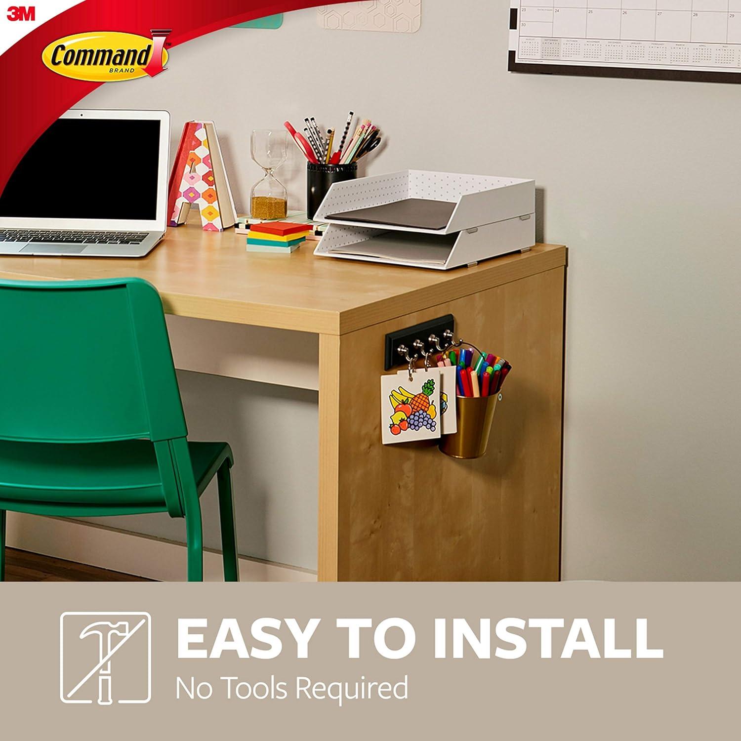 Riel Decorativo para Llaves Command 3M, 4 Ganchos, Negro/Plata