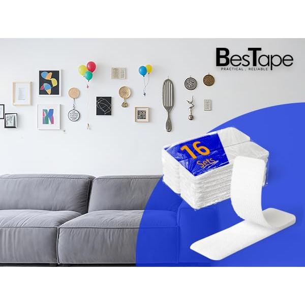 16 Juegos Tiras Adhesivas Gancho y Bucle BESTAPE 7.5x2.5cm