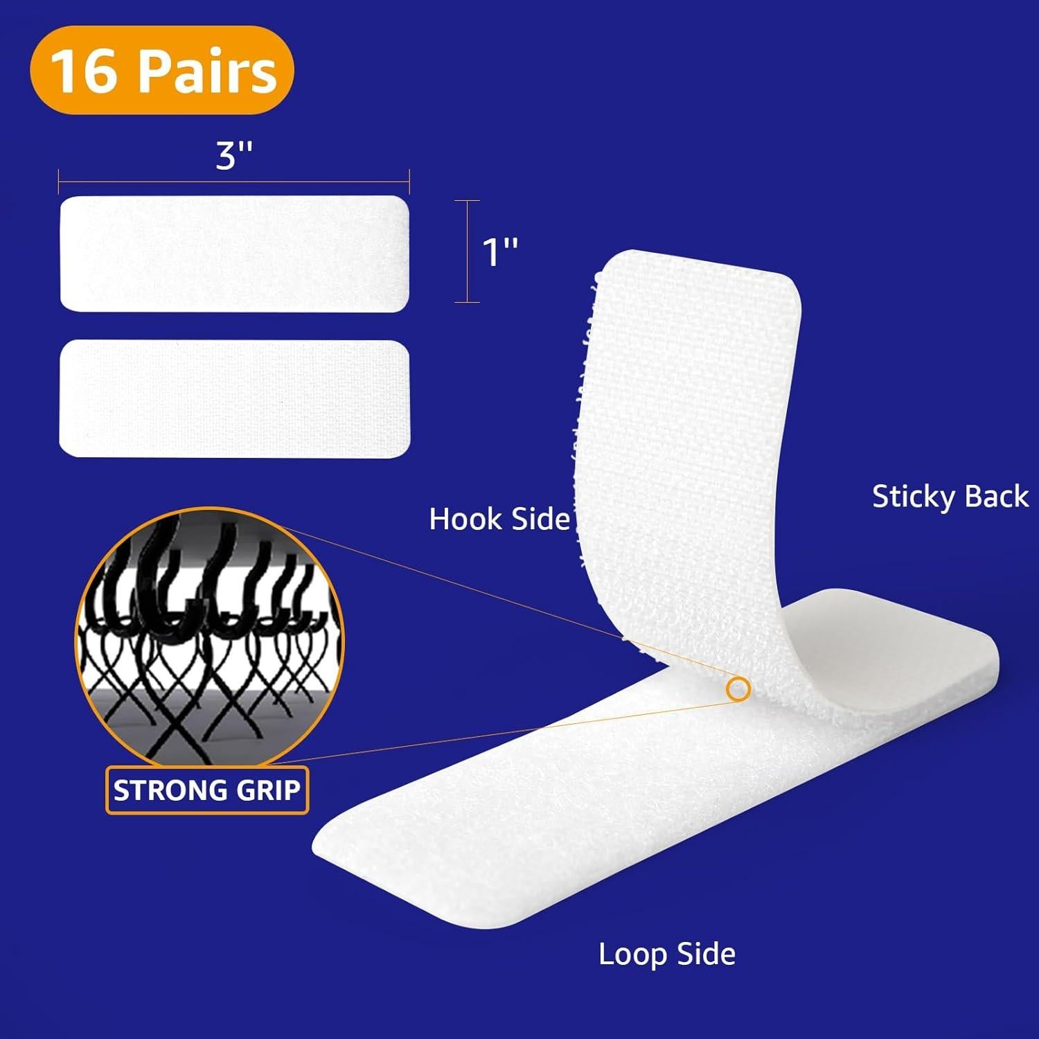 16 Juegos Tiras Adhesivas Gancho y Bucle BESTAPE 7.5x2.5cm