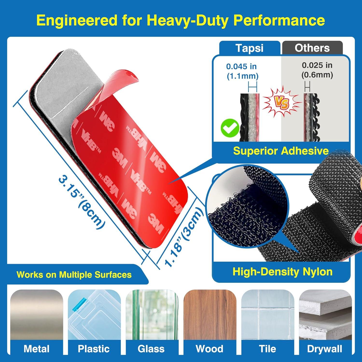 8 Tiras Adhesivas de Gancho y Bucle Tapsi 8x3 cm Resistencia Alta