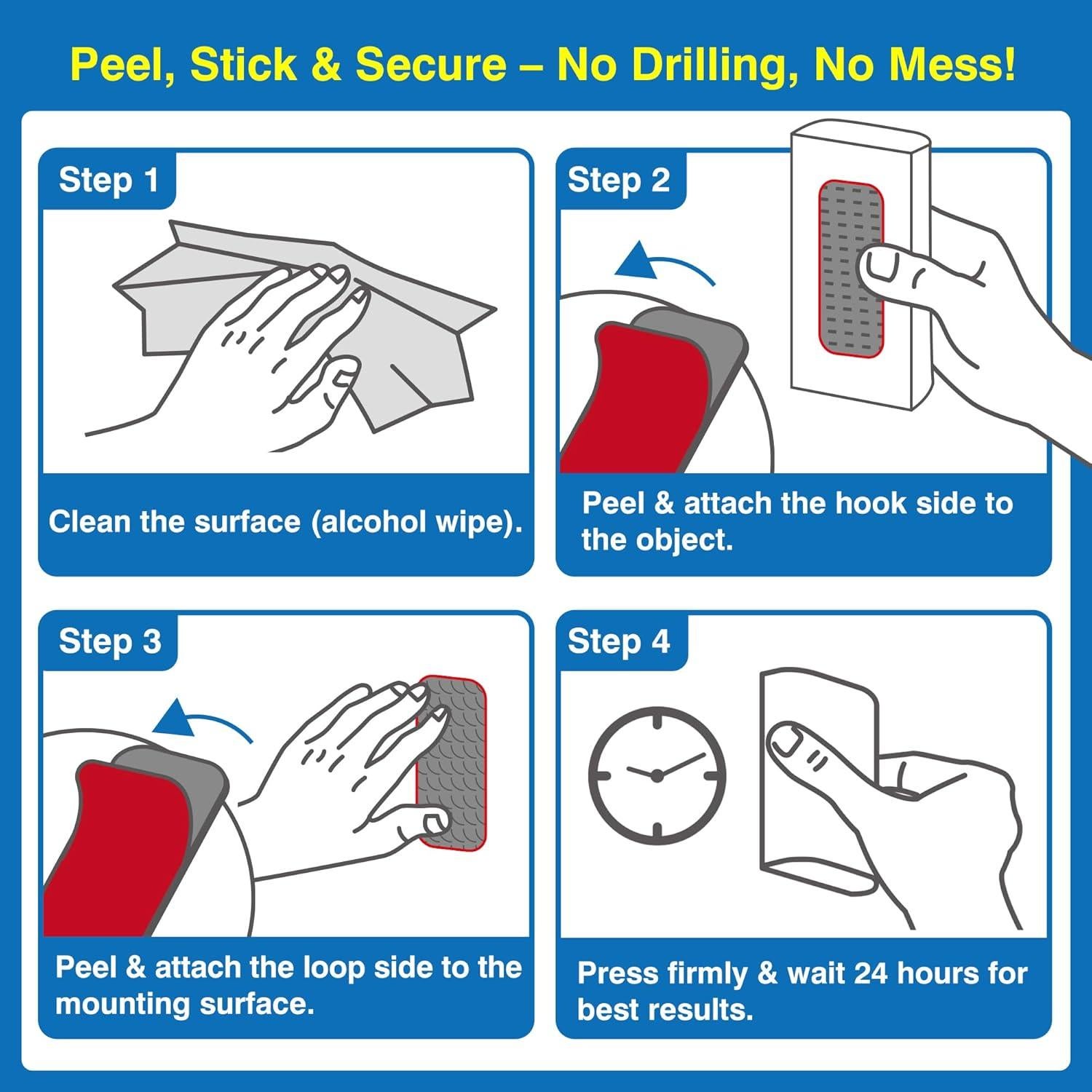 8 Tiras Adhesivas de Gancho y Bucle Tapsi 8x3 cm Resistencia Alta