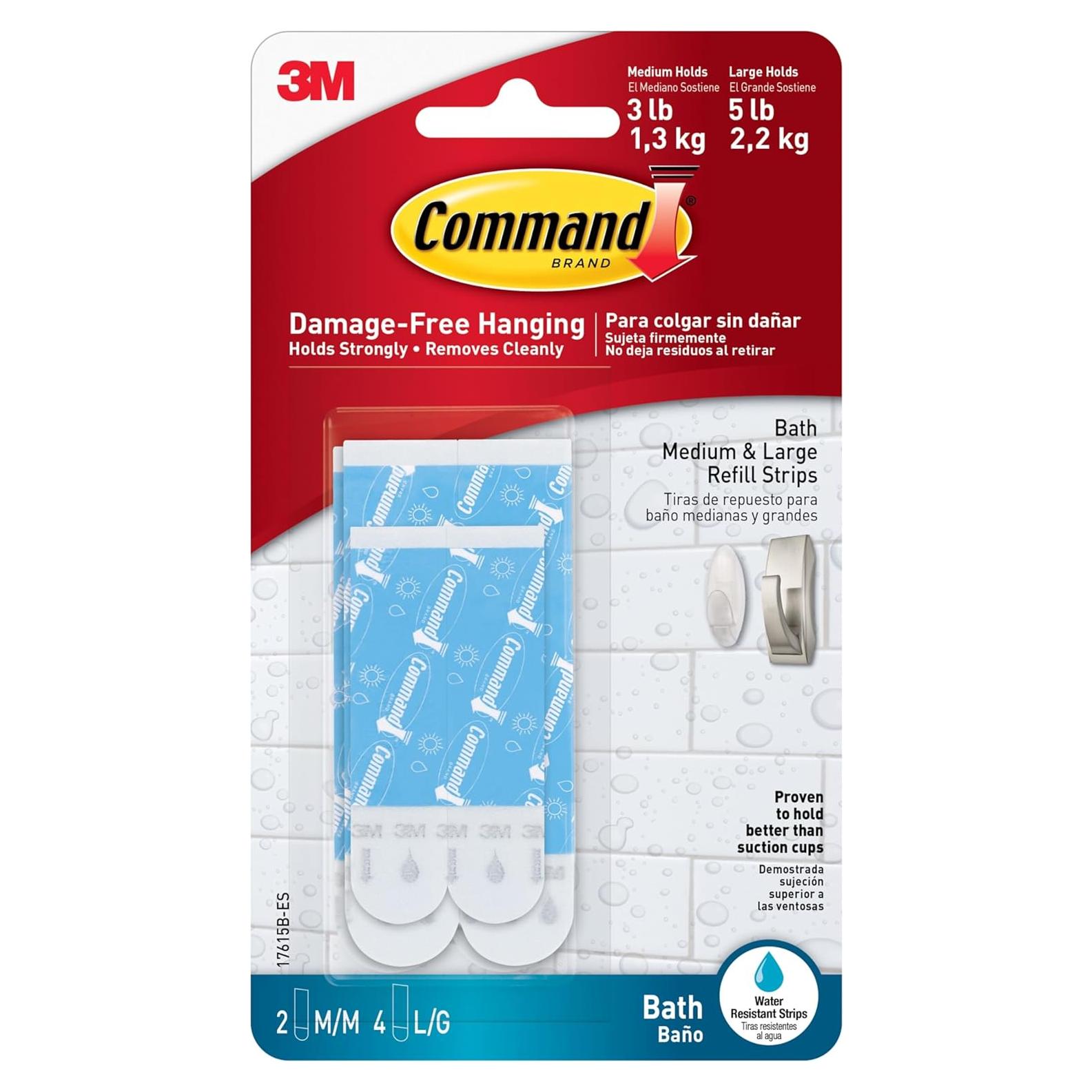 Tiras de Repuesto Adhesivas Command para Baño - 2 Medianas y 4 Grandes