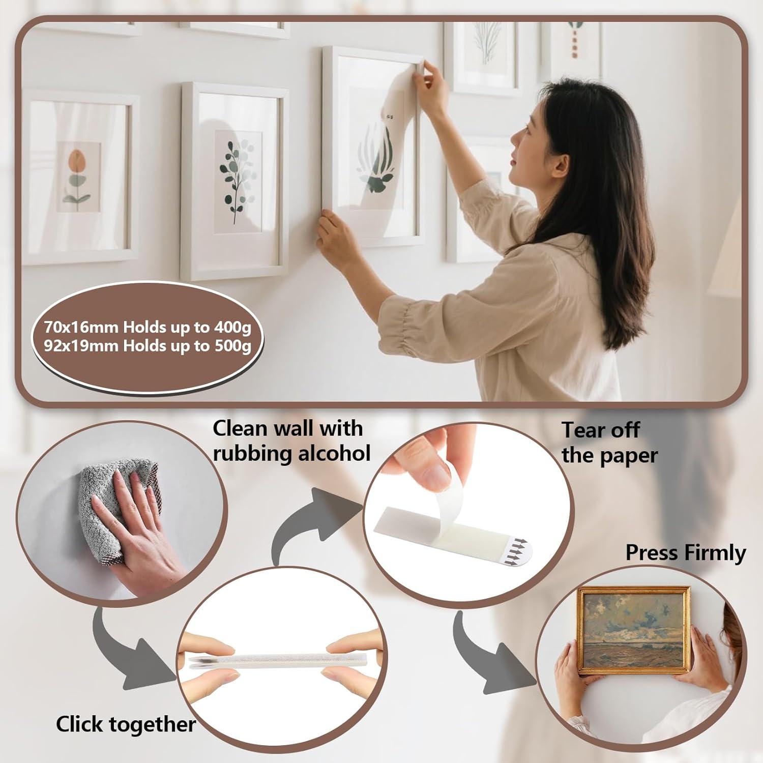 64 Tiras Adhesivas para Colgar Imágenes RAINFLOW - Carga Pesada