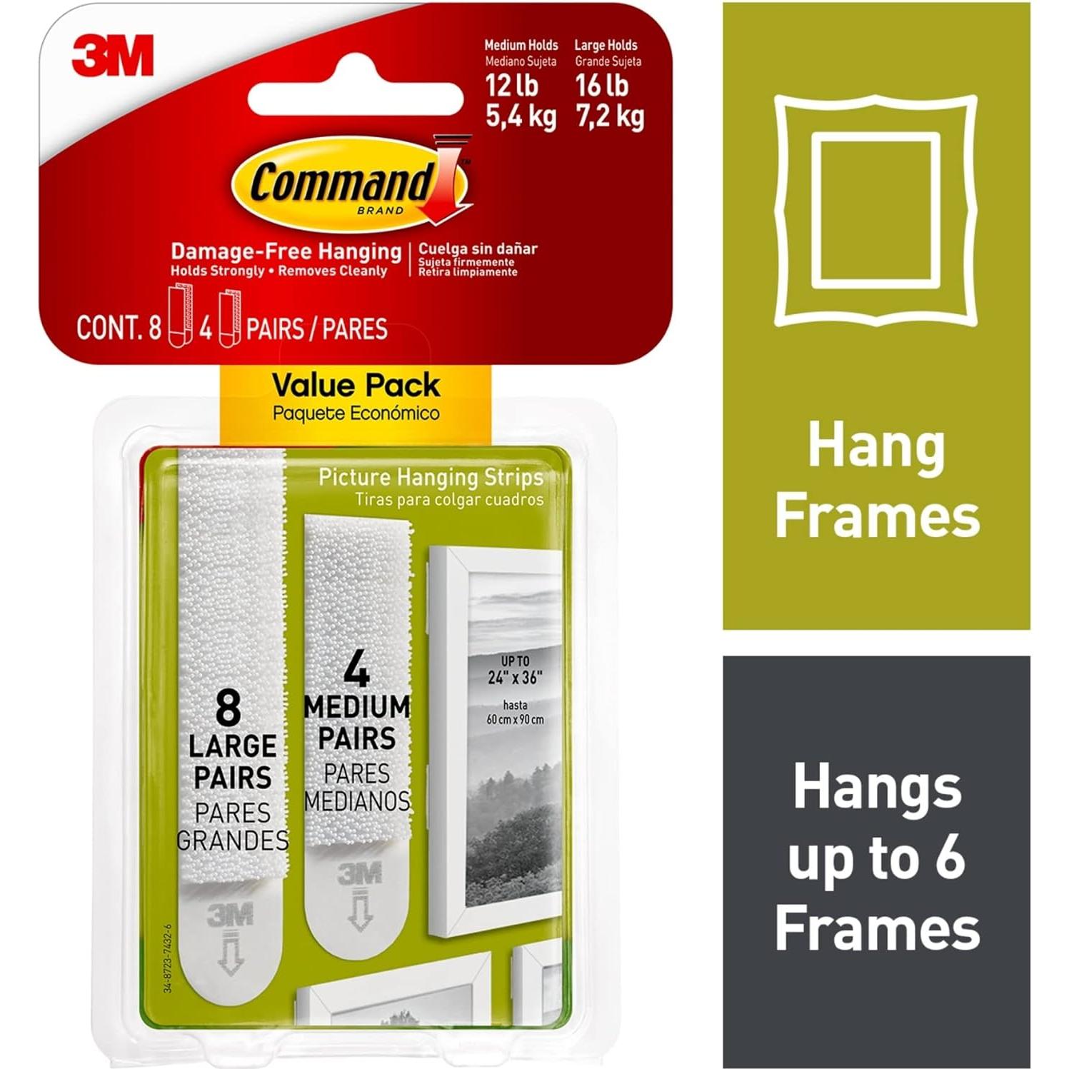 Tiras para colgar cuadros 3M Command, 24 unidades, Blanco