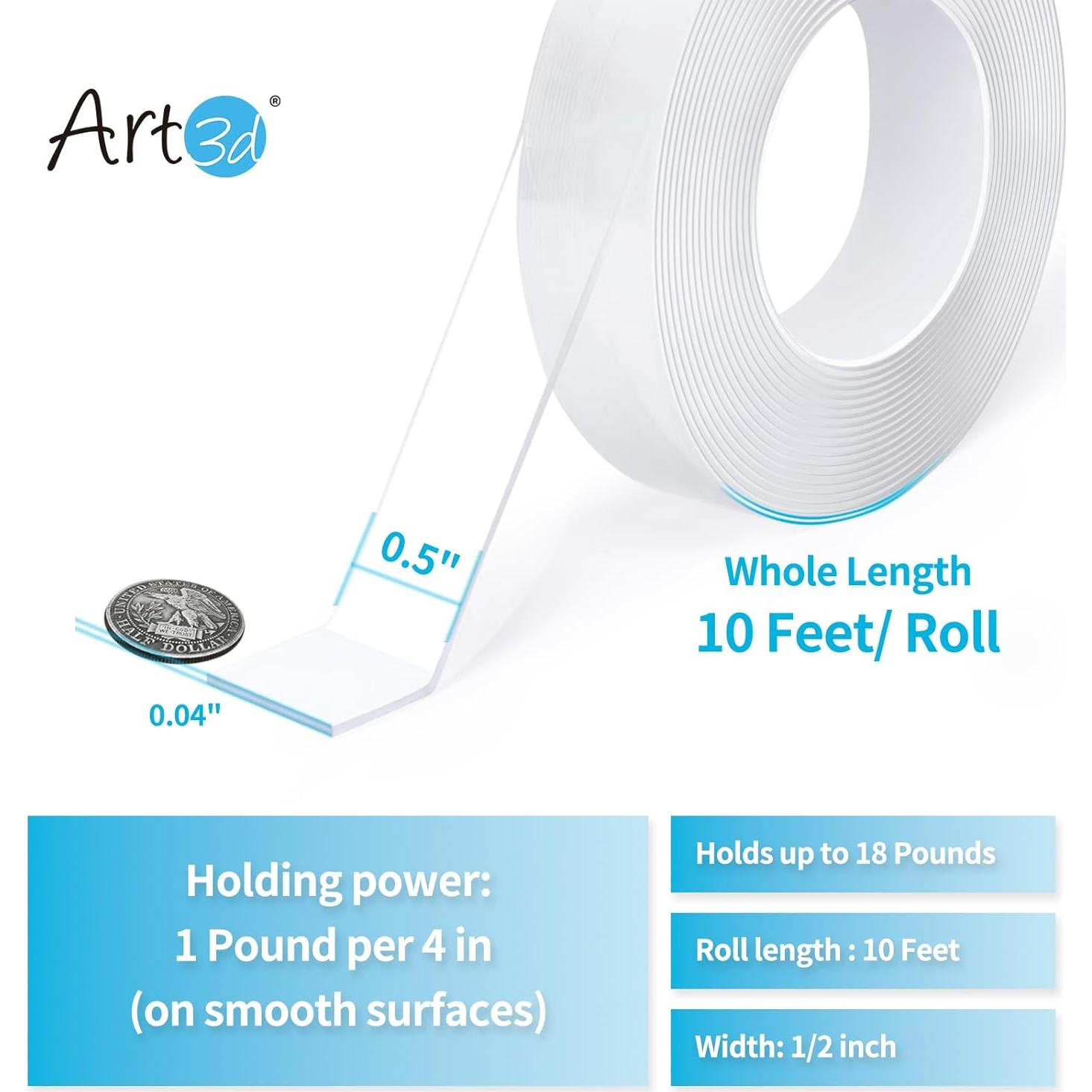 Cinta Adhesiva Doble Cara Art3d 1.3cm x 3m Transparente