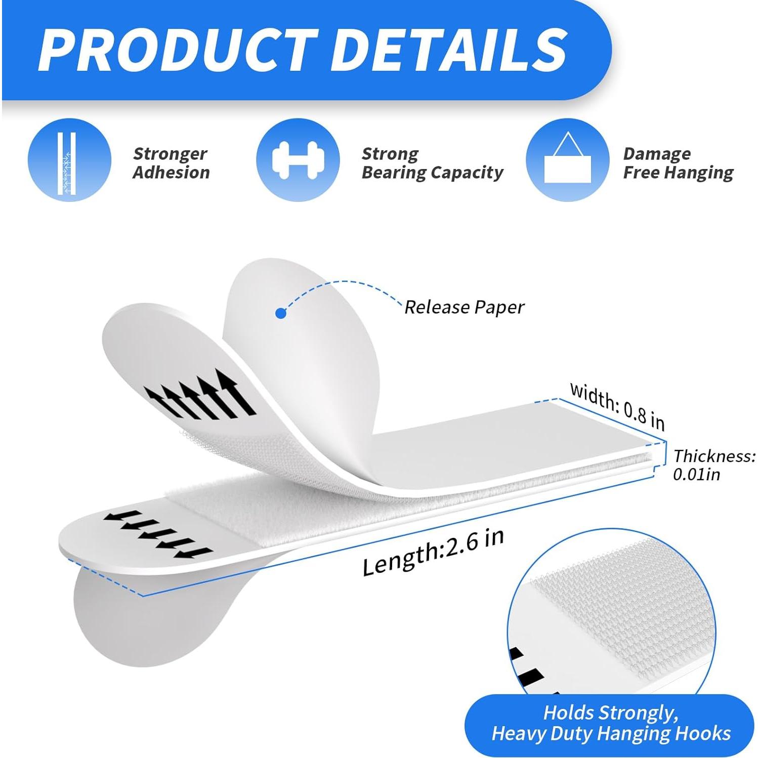 Tiras Adhesivas para Colgar Imágenes Daewiutr 32 Pares 6.5x1.9cm
