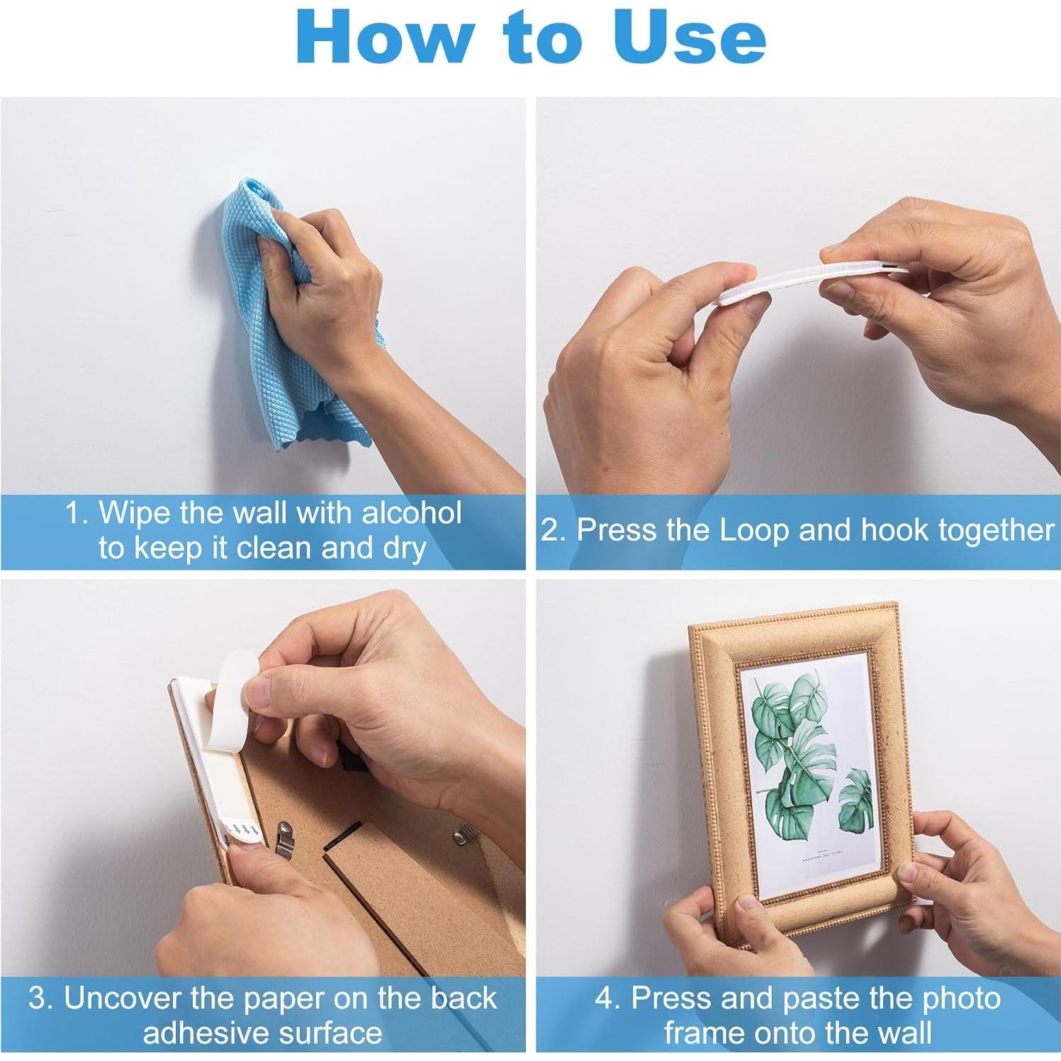 12Pairs/24 Strips Picture Hanging Strips Heavy Duty, Adhesive Large Sticky Picture Hangers No Damage Without Nails for Home Office Dorm Wall Picture Frame Decoration