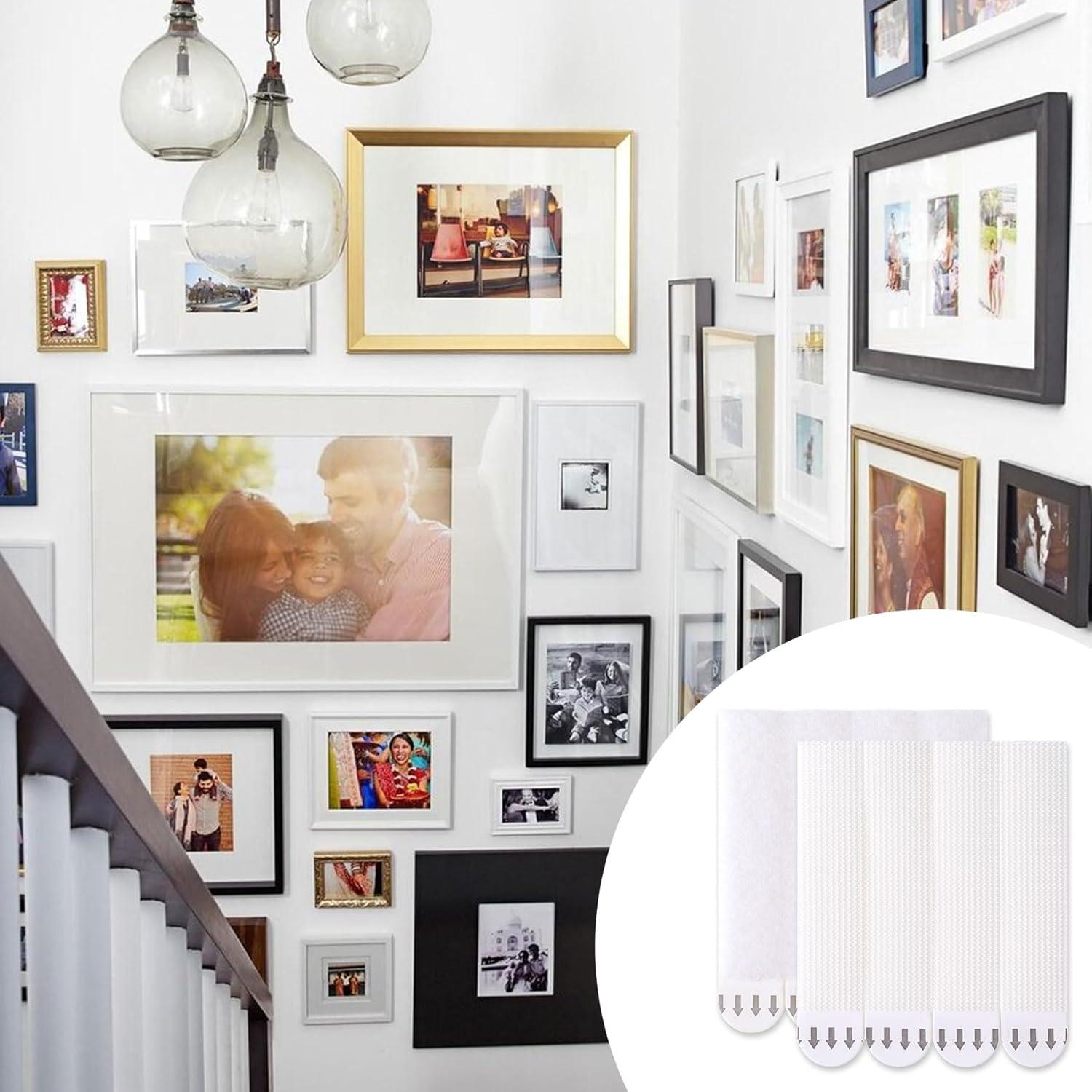 12Pairs/24 Strips Picture Hanging Strips Heavy Duty, Adhesive Large Sticky Picture Hangers No Damage Without Nails for Home Office Dorm Wall Picture Frame Decoration