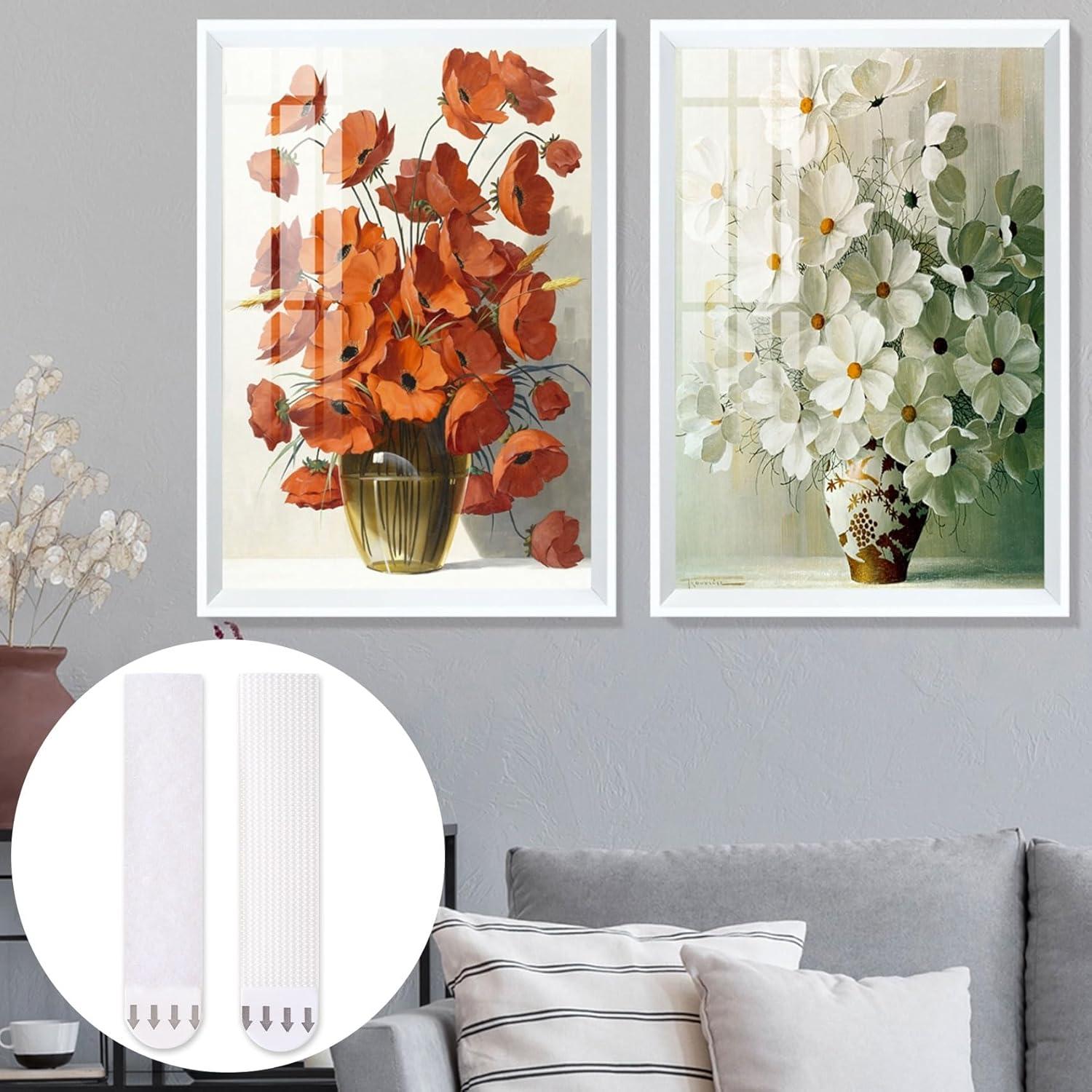 12Pairs/24 Strips Picture Hanging Strips Heavy Duty, Adhesive Large Sticky Picture Hangers No Damage Without Nails for Home Office Dorm Wall Picture Frame Decoration