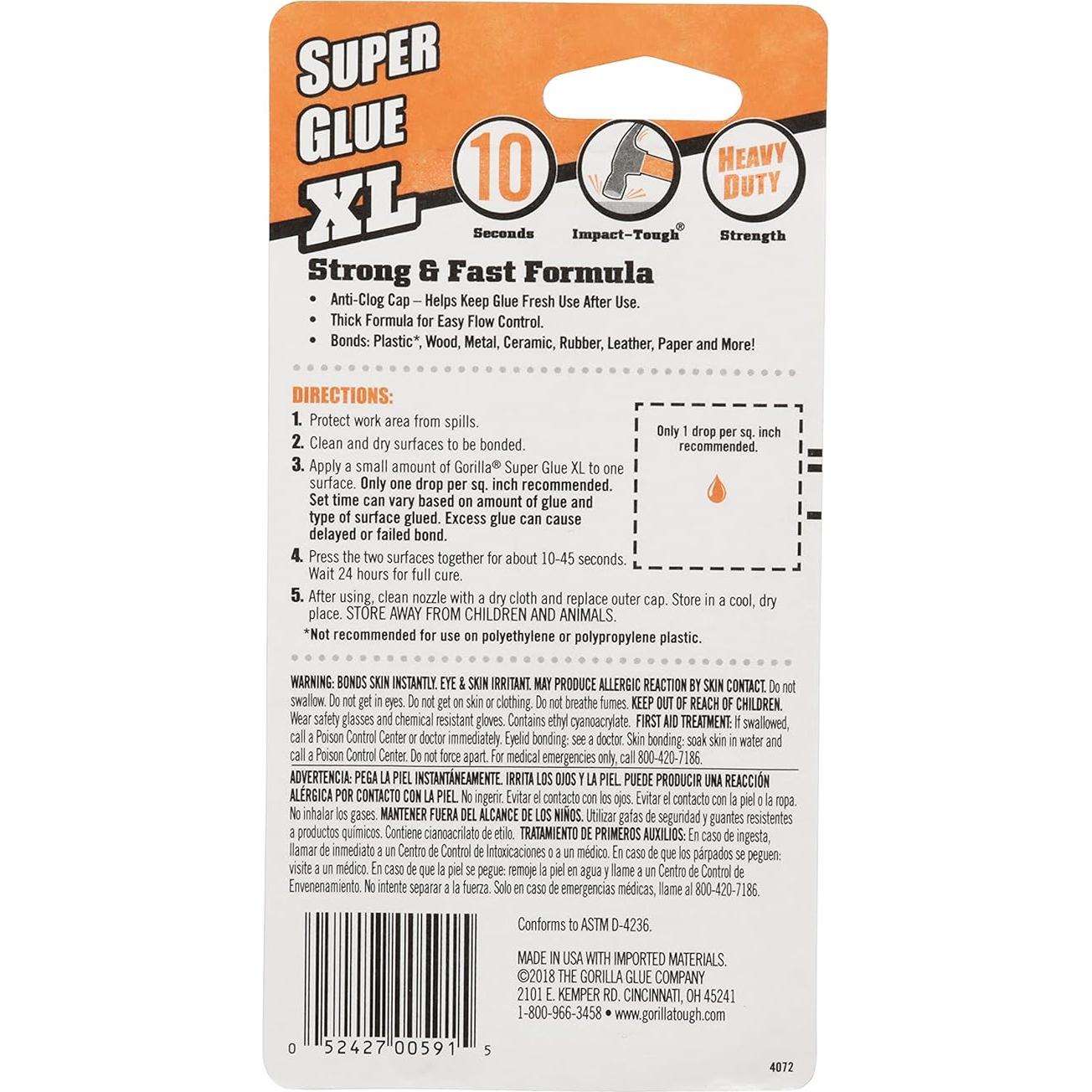 Gorilla Super Glue XL 25g Paquete de 2 - Pegamento Multiusos Secado Rápido