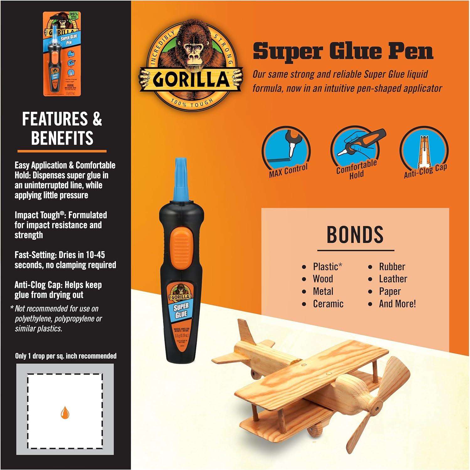 Bolígrafo Super Glue Gorilla 5.5g, Secado Rápido, Transparente