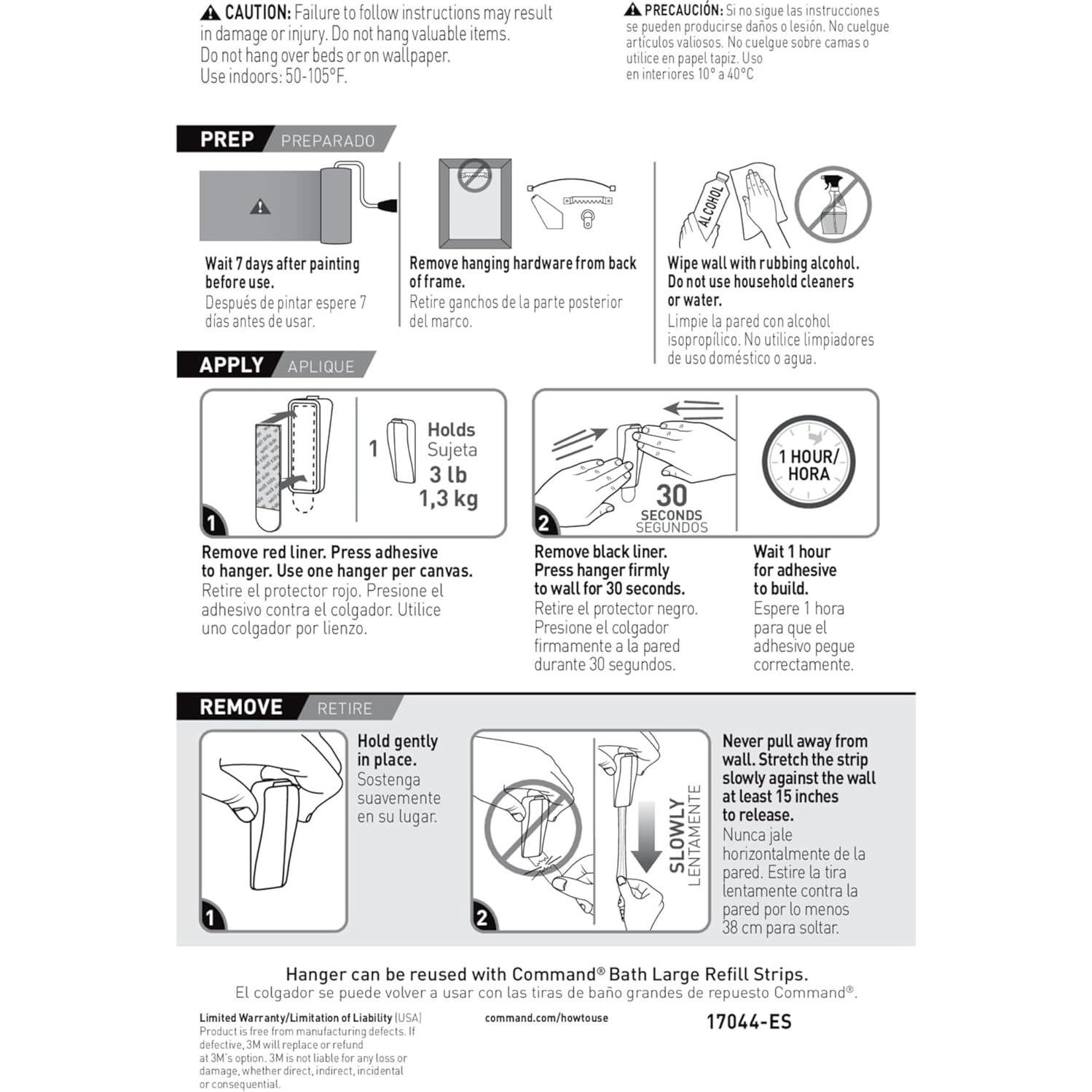 Ganchos de Lienzo Grande Command 3 Piezas Soporta 1.36 kg