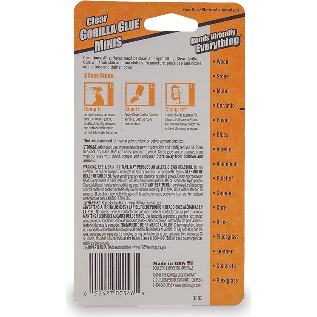 Pegamento Transparente Gorilla 4x3g Multiusos Resistente al Agua