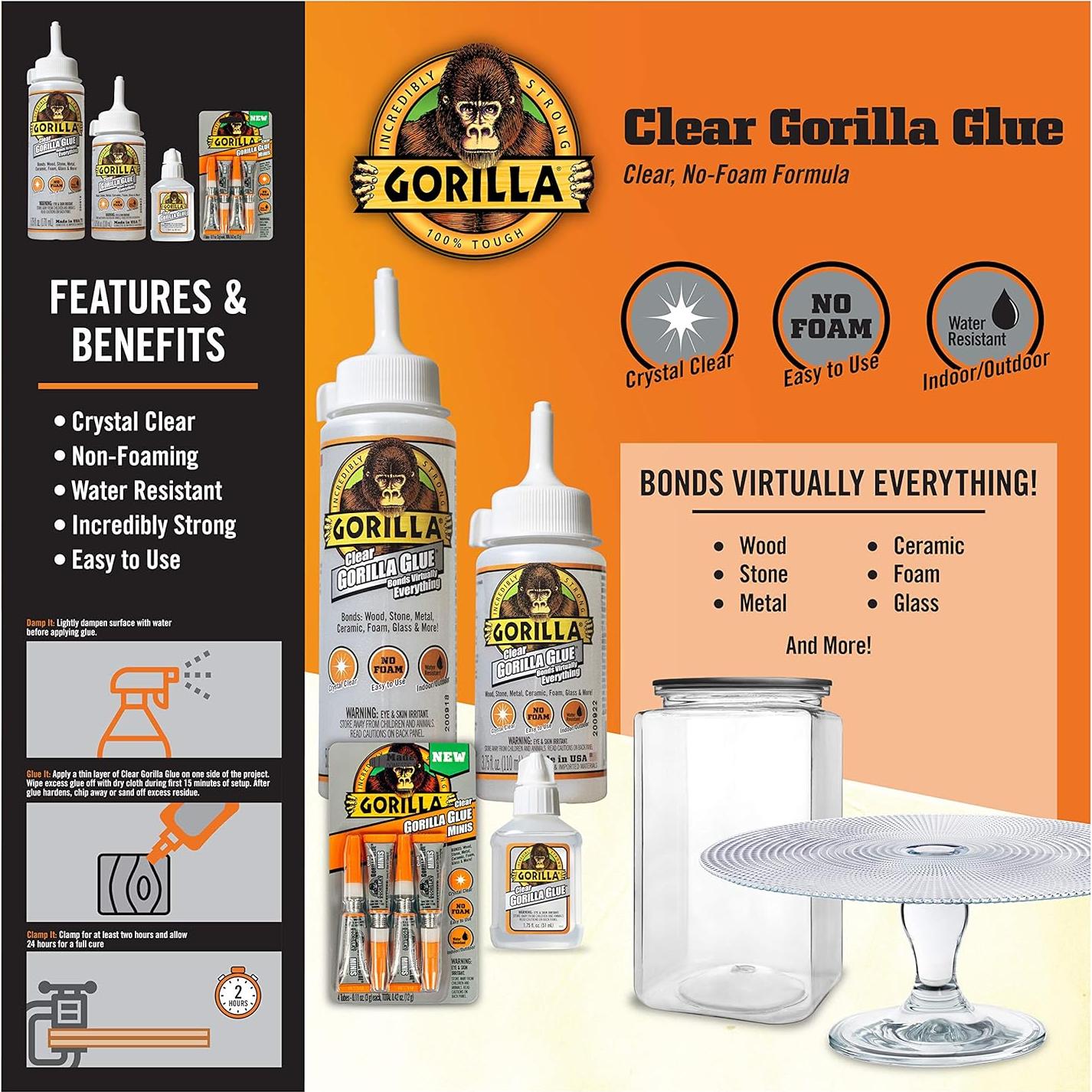 Pegamento Transparente Gorilla 4x3g Multiusos Resistente al Agua