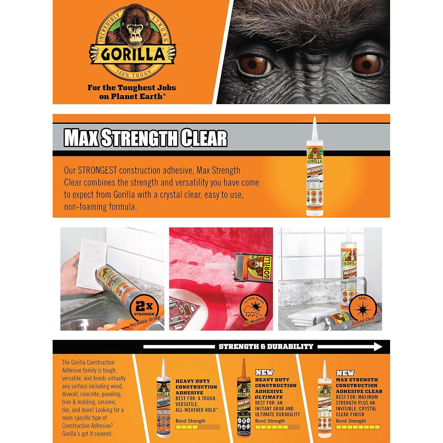 Adhesivo de Construcción Gorilla Max Strength 266ml Transparente