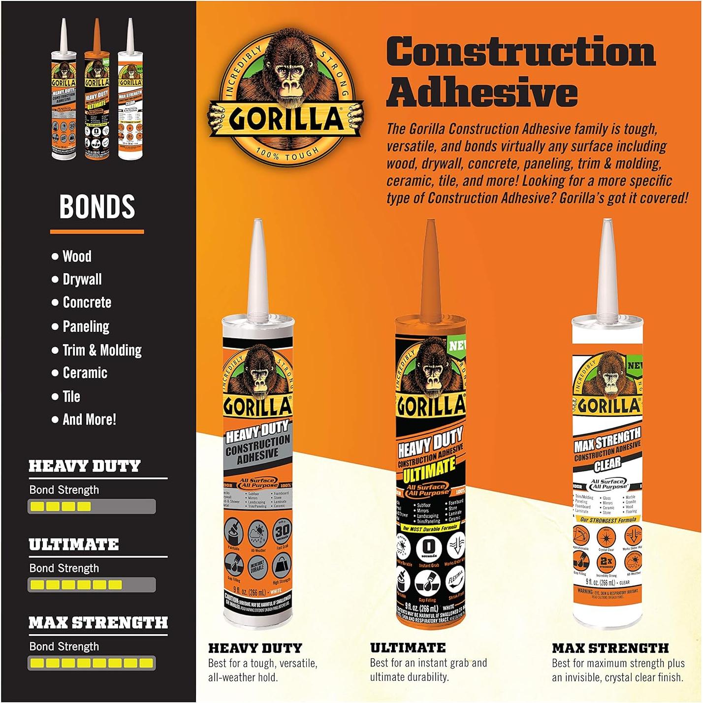 Adhesivo de Construcción Gorilla Max Strength 266ml Transparente