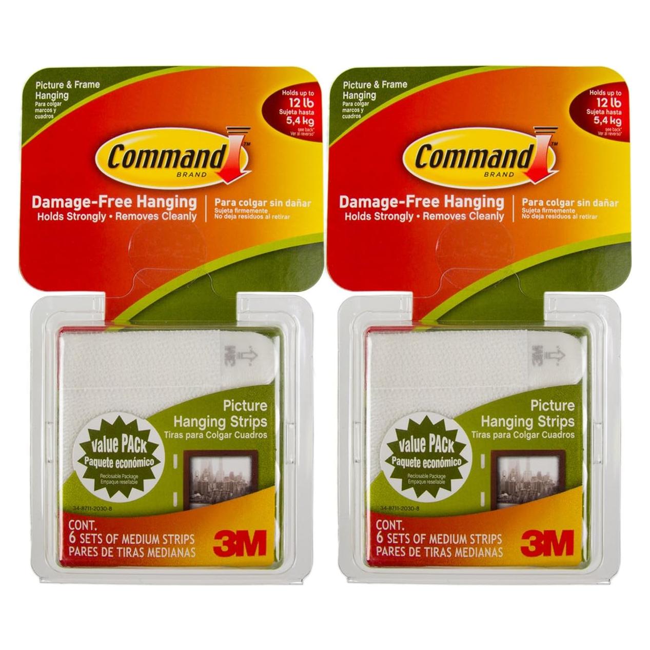 Tiras para colgar cuadros Command 3M 12 pares medianas blancas