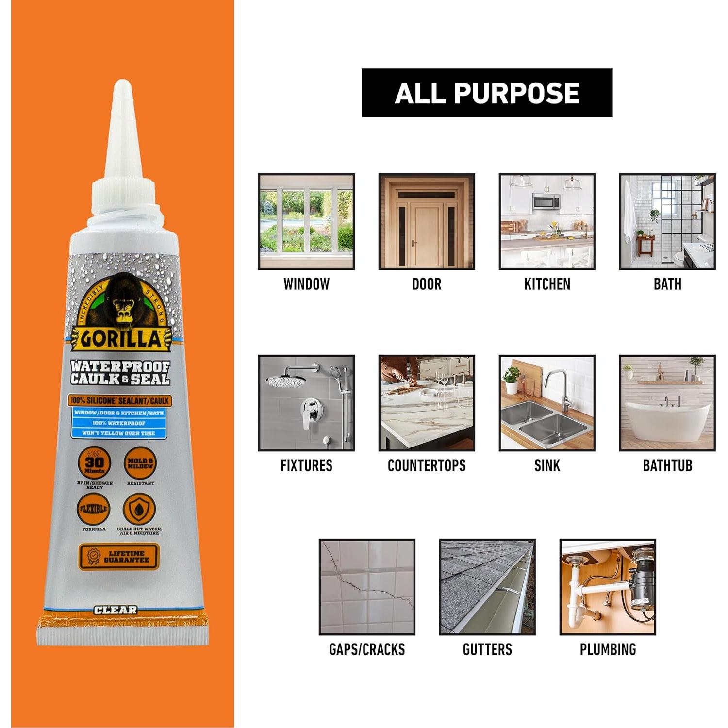 Sellador Impermeable de Silicona Gorilla 2.8oz Claro