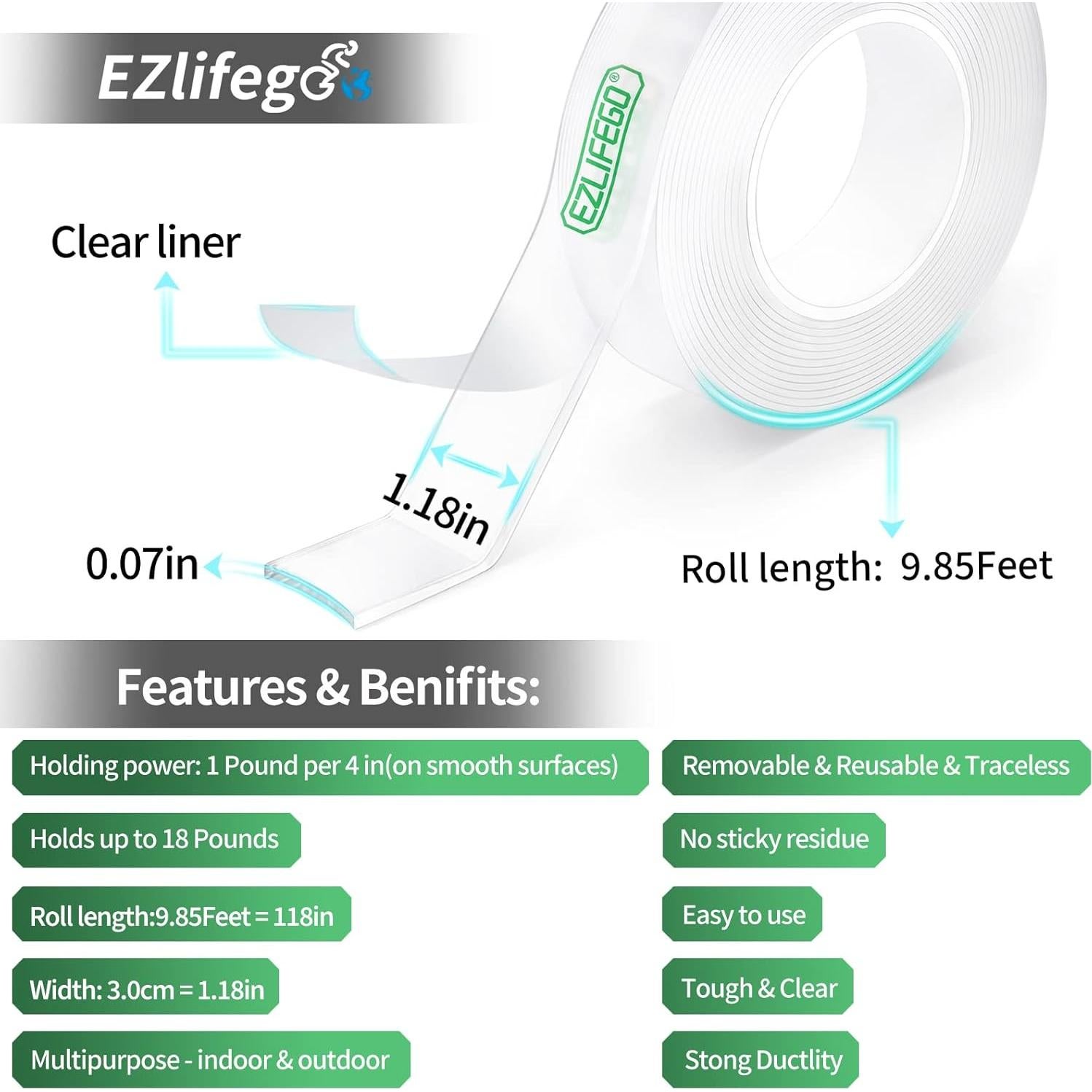 Cinta Doble Cara EZlifego Nano 3m Transparente Alta Resistencia