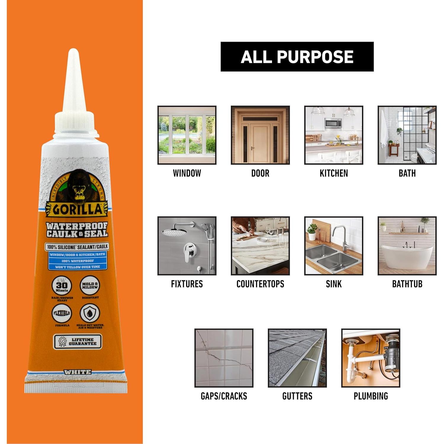 Sellador Impermeable Gorilla 100% Silicona Blanco 110g