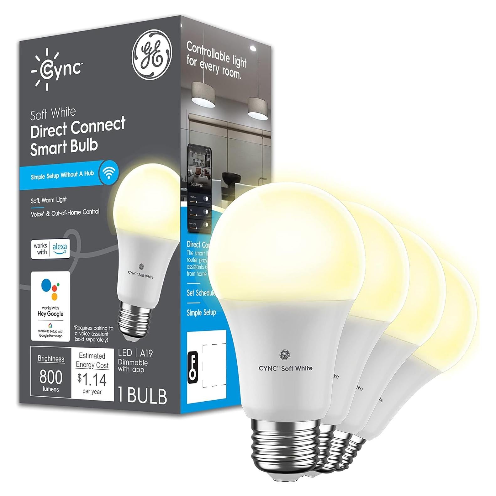 Bombillas LED Inteligentes GE Cync A19, 800 Lúmenes, 9.5W, 4 Pzas