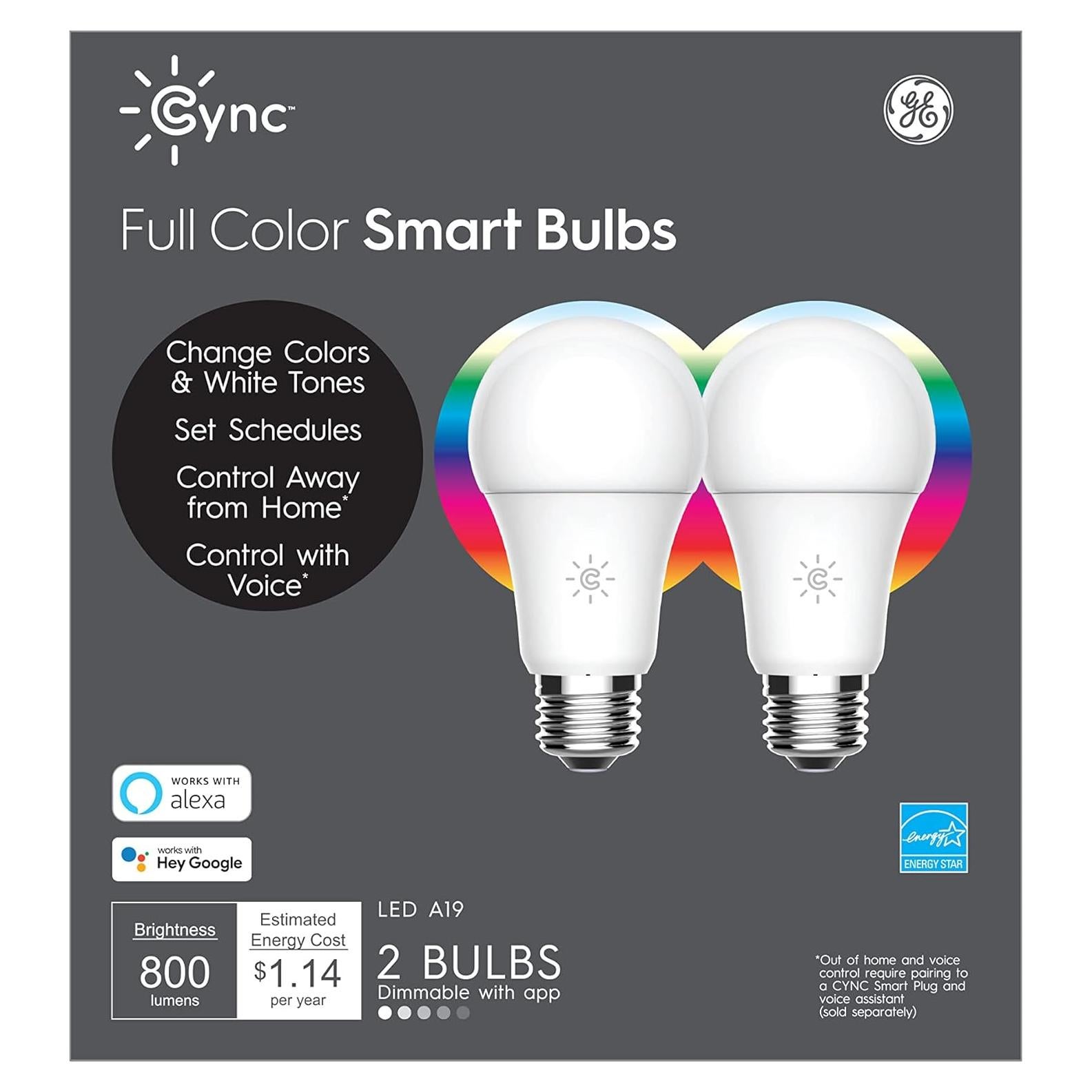 Bombillas LED inteligentes Cync GE, 10W, paquete de 2