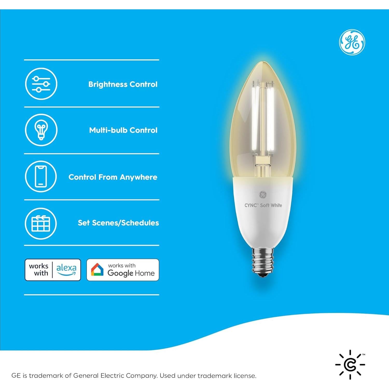 Bombilla LED Inteligente Cync B11, 6W, Blanco Suave, Paquete de 2
