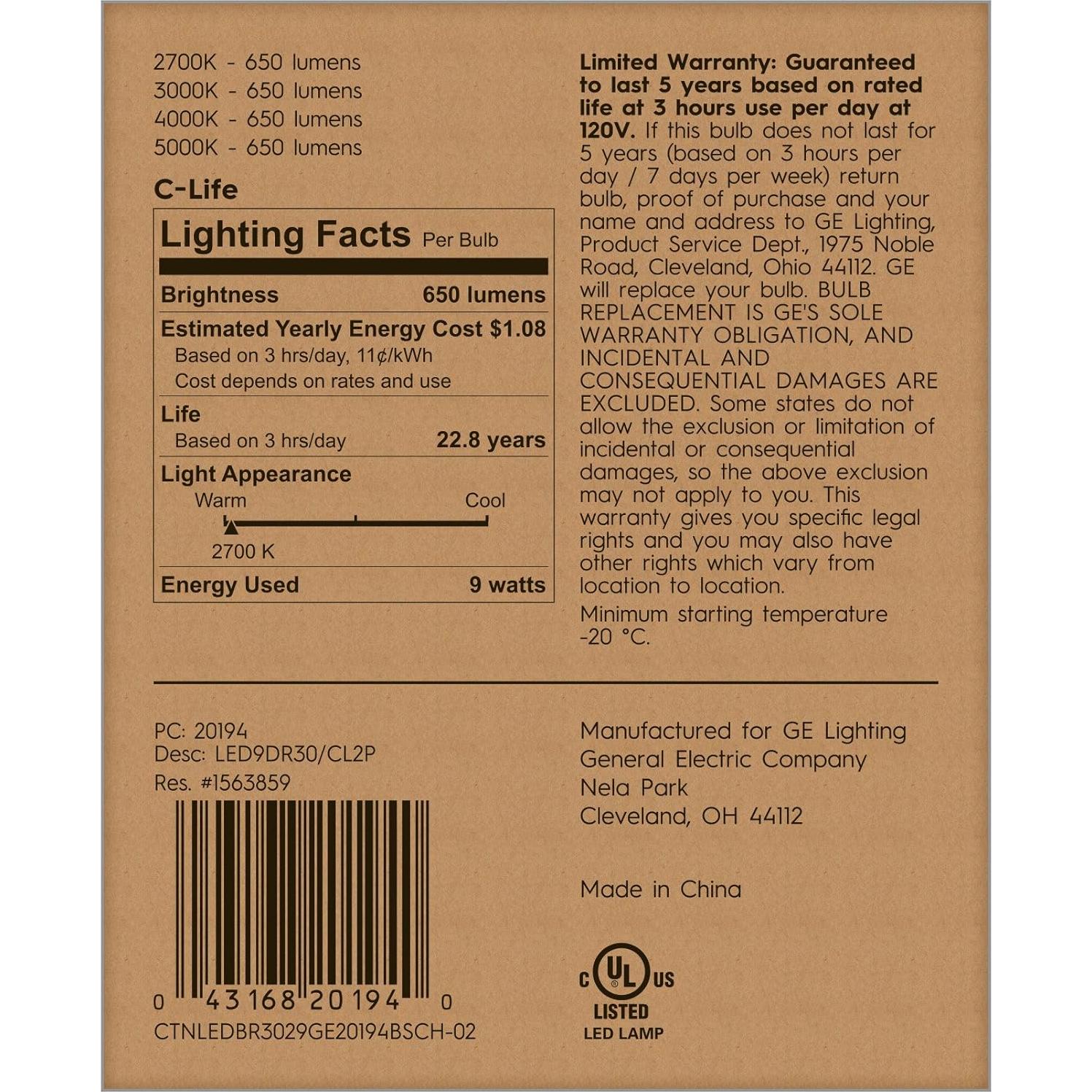 Bombillas LED Inteligentes GE C-Life R30 9W Paquete de 2