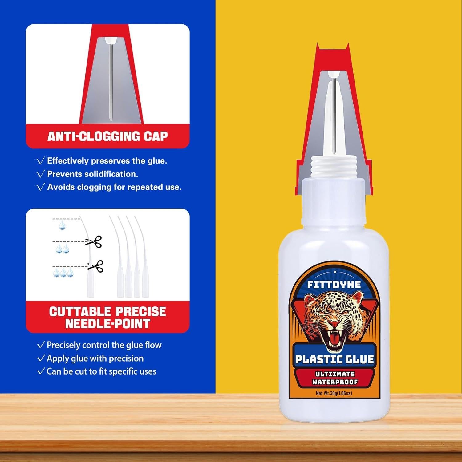 Super Pegamento Plástico 30g FITTDYHE, Adhesivo Rápido y Resistente