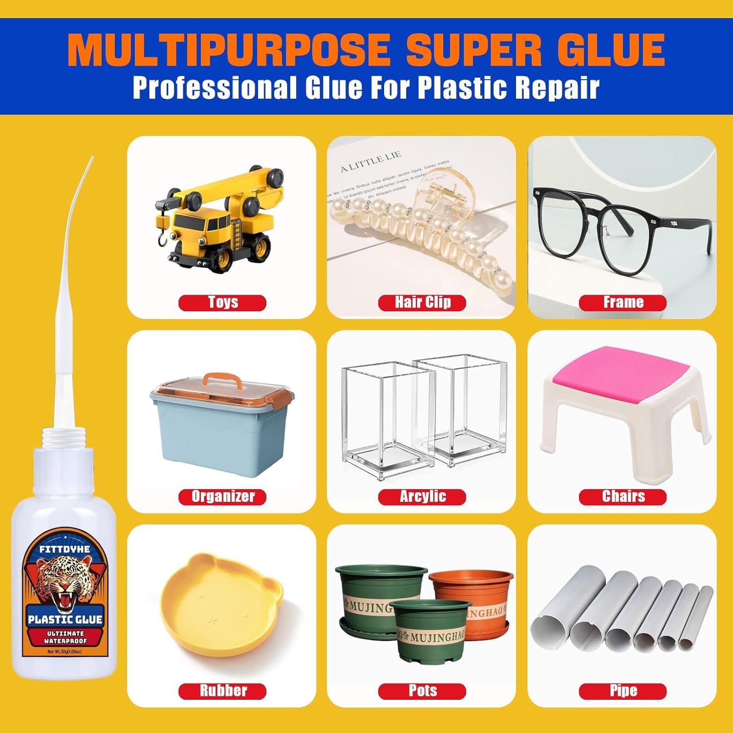 Super Pegamento Plástico 30g FITTDYHE, Adhesivo Rápido y Resistente