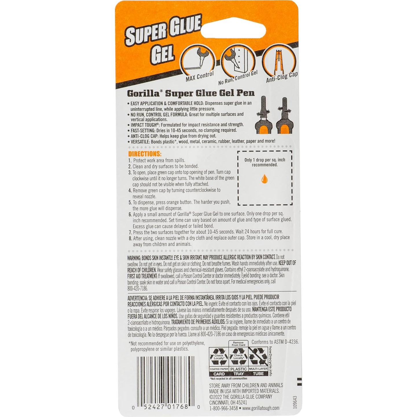 Bolígrafo de Gel Gorilla Super Glue 5.5g - Paquete de 2