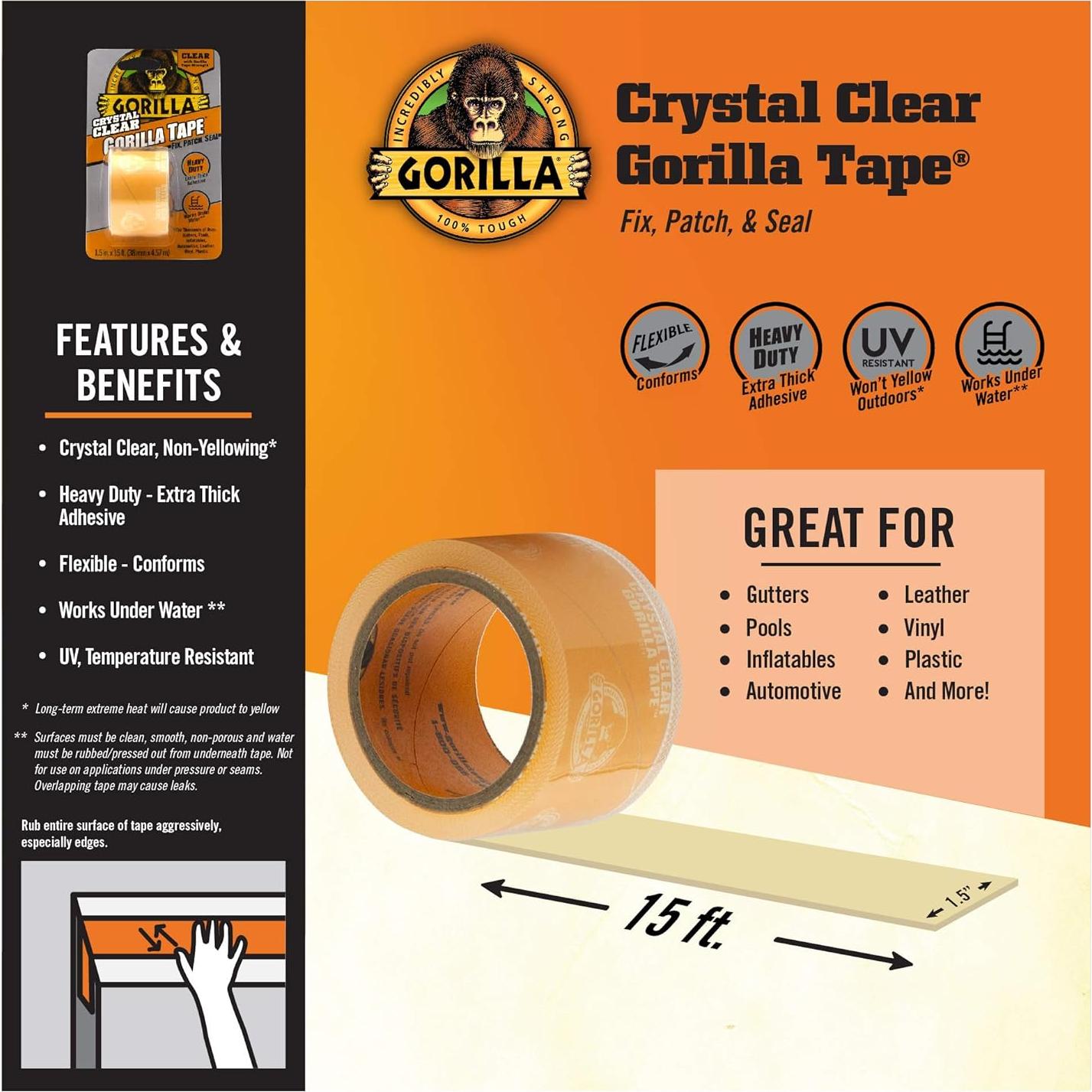 Cinta de Ducto Transparente Gorilla Crystal Clear 4.8 cm x 4.57 m