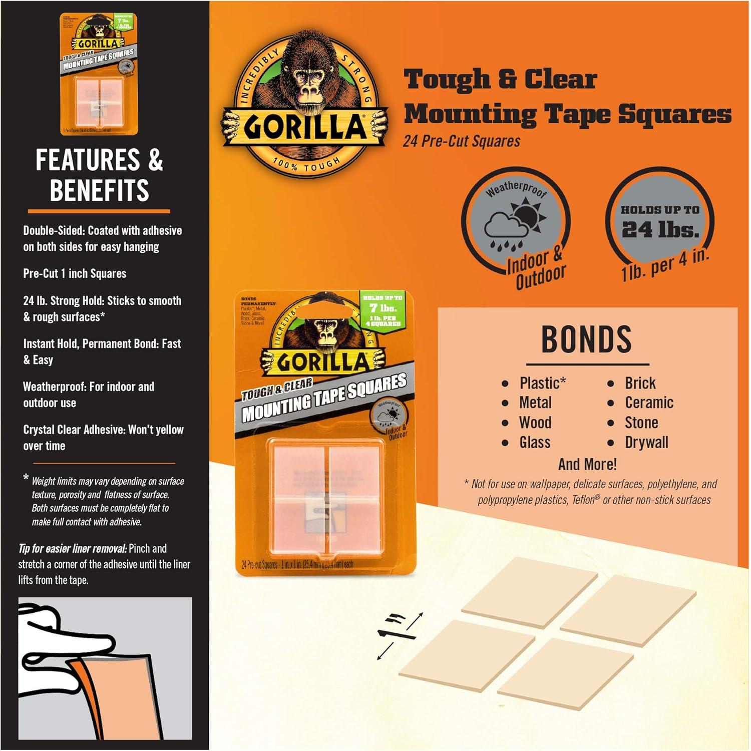 Cinta Doble Cara Gorilla Transparente 2.54 cm - Paquete de 2