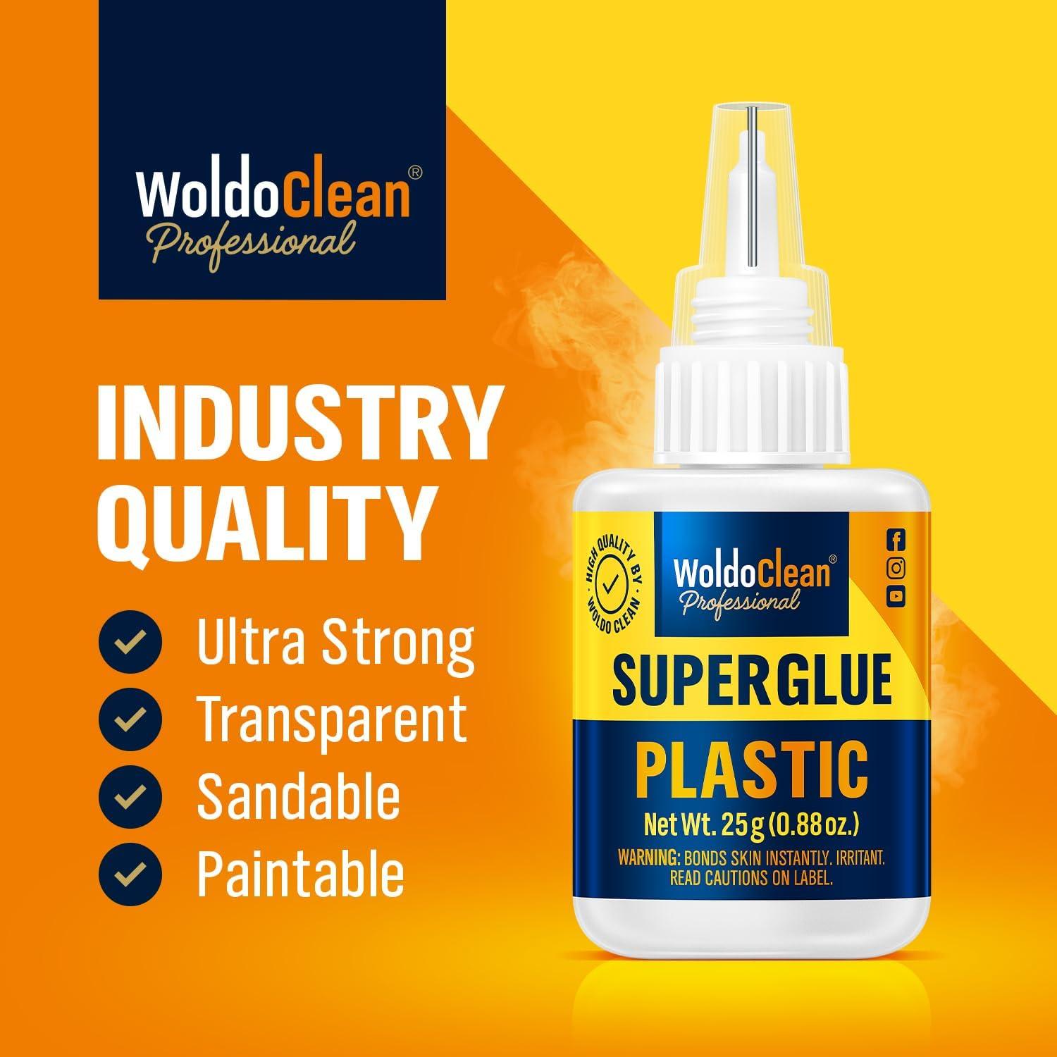 Super Glue WoldoClean 25g para Plástico - Secado Rápido, Transparente