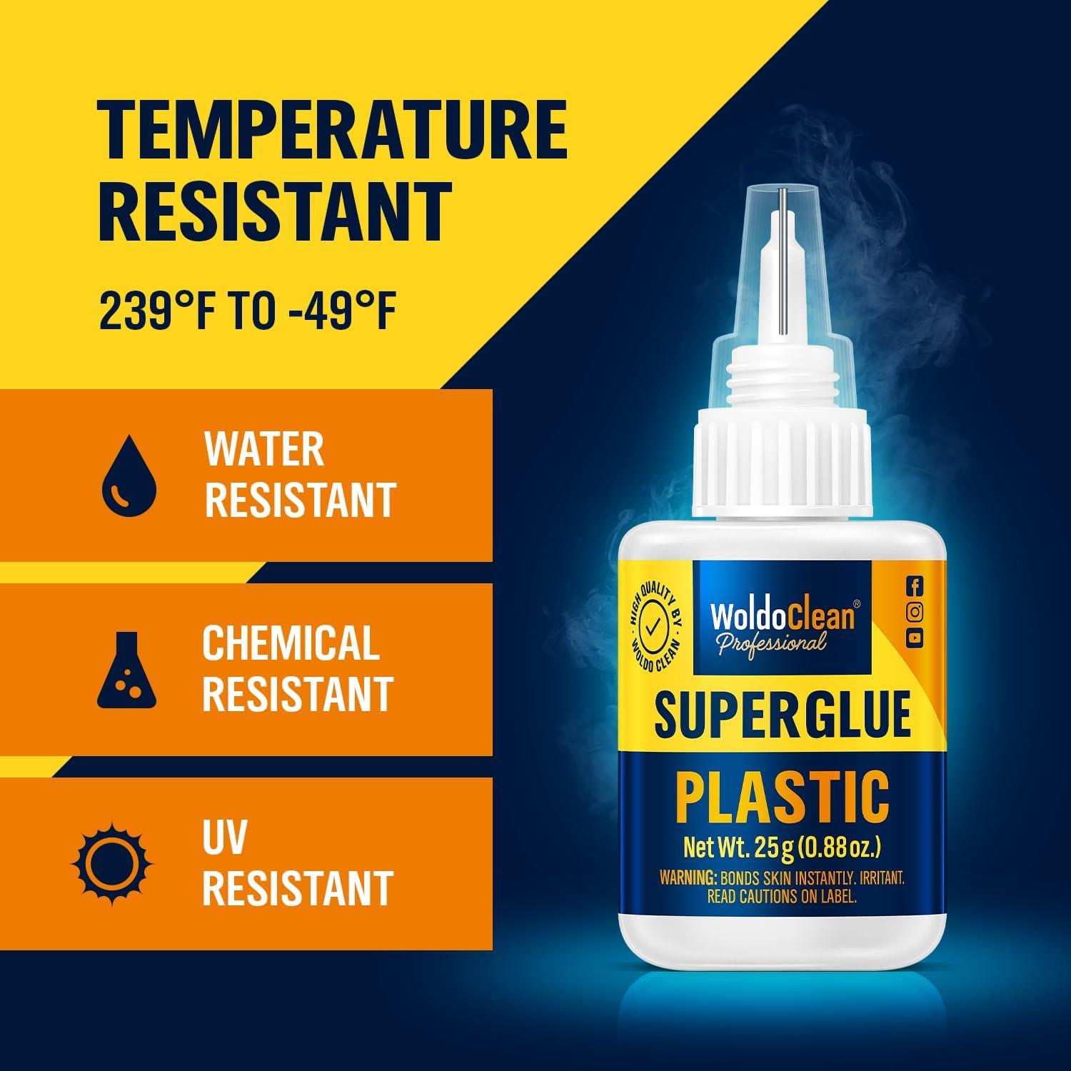 Super Glue WoldoClean 25g para Plástico - Secado Rápido, Transparente