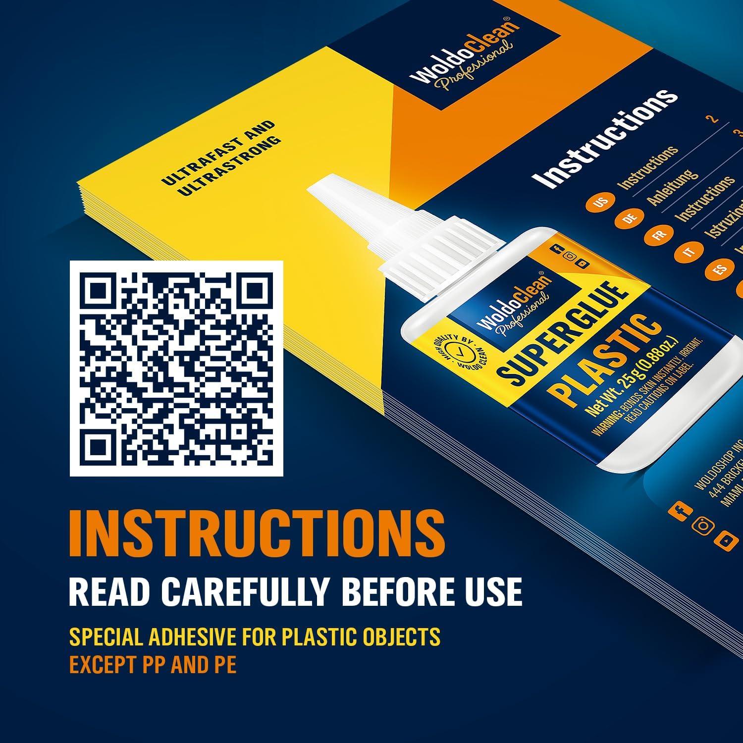 Super Glue WoldoClean 25g para Plástico - Secado Rápido, Transparente