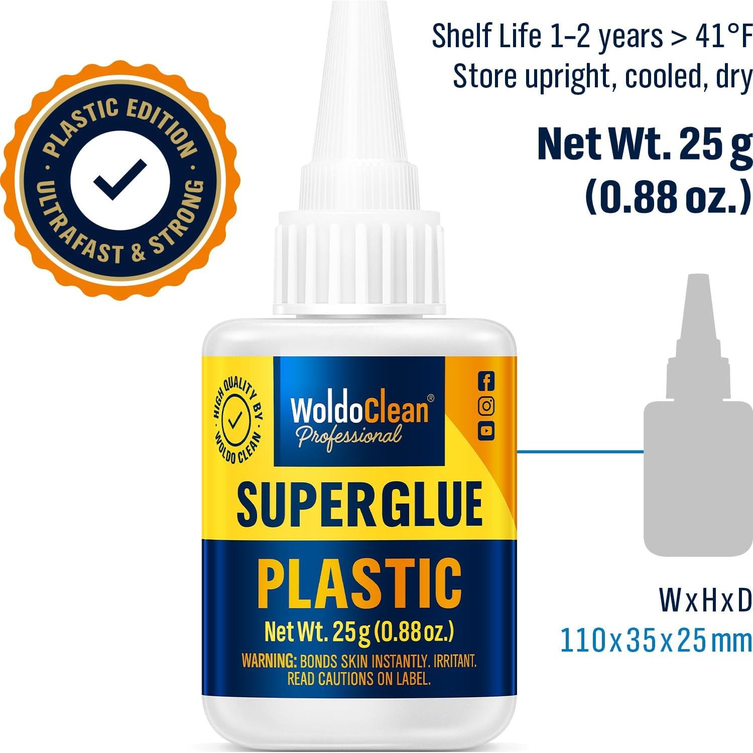 Super Glue WoldoClean 25g para Plástico - Secado Rápido, Transparente