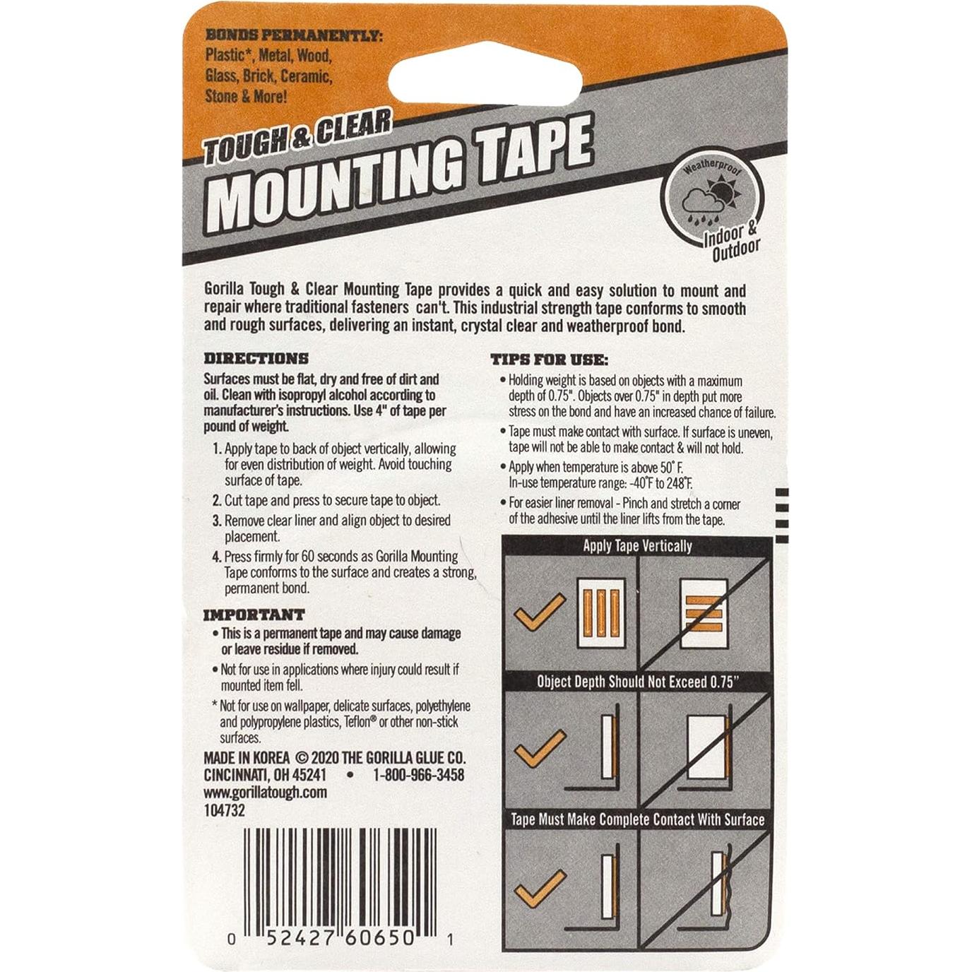 Cinta de Montaje Doble Cara Gorilla 1.27 cm x 152.4 cm Resistente