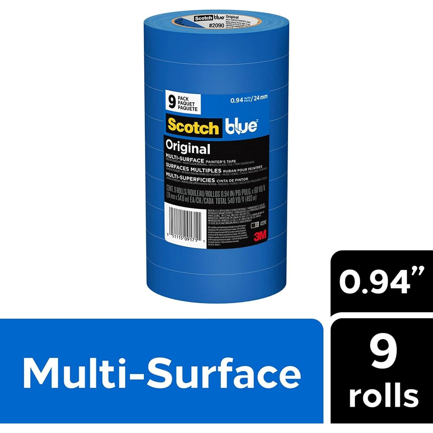 Cinta de Pintor ScotchBlue 9 Rollos 2.54 cm x 54.86 m Azul