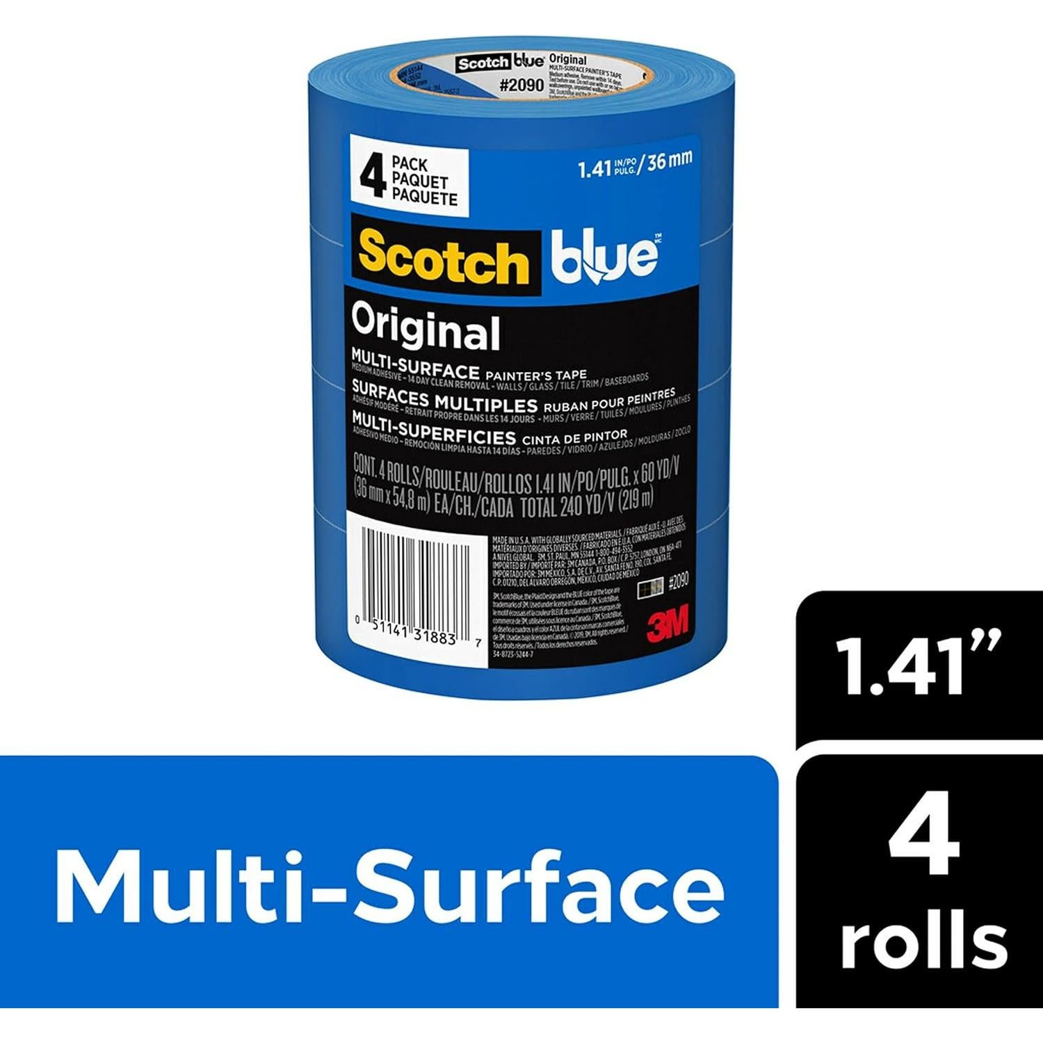 Cinta de Pintor ScotchBlue Original 3.58 cm x 54.86 m - 4 Rollos