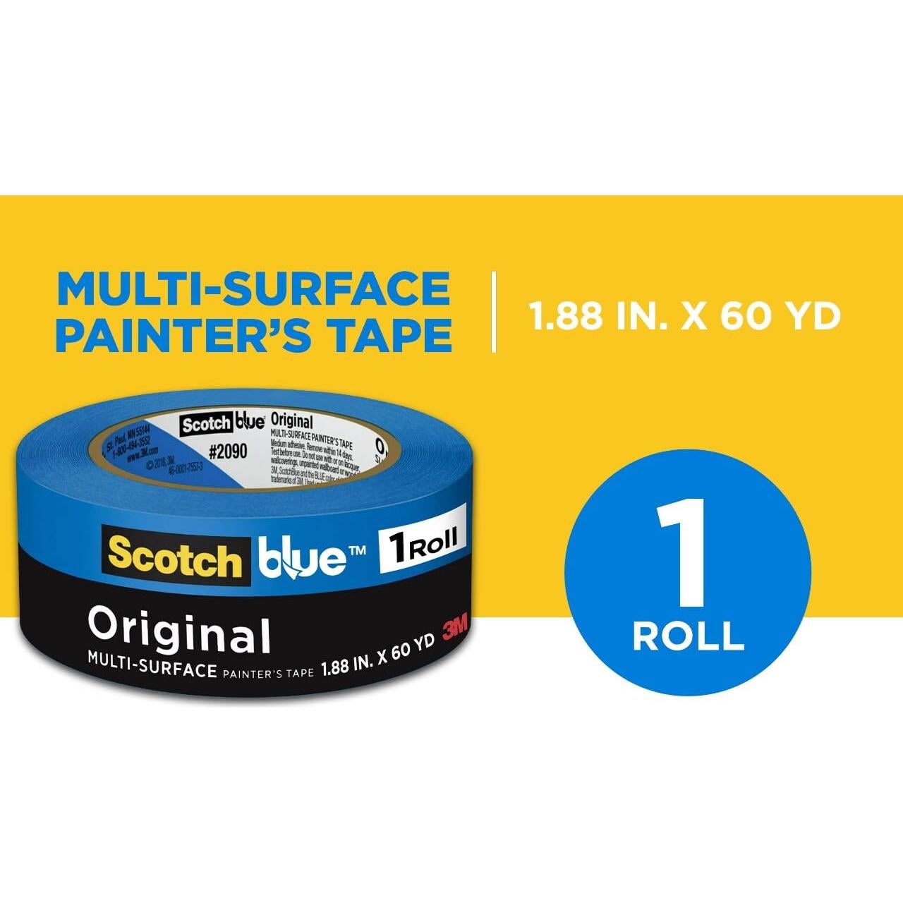 Cinta de Pintor ScotchBlue 2090 - 4.78 cm x 54.86 m, Multi-Superficie