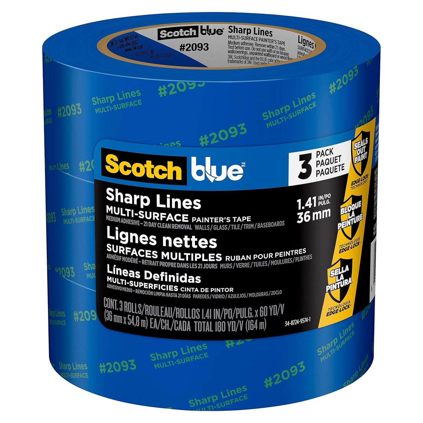 Cinta de Pintor ScotchBlue 3 Rollos 3.58 cm x 54.86 m Multi-Superficie