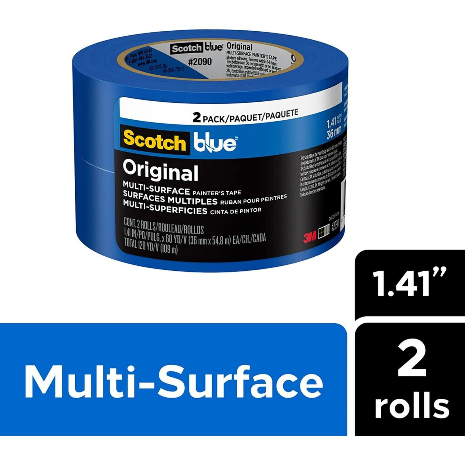 Cinta de Pintor ScotchBlue Original 3.58 cm - 2 Rollos Multi-Superficie